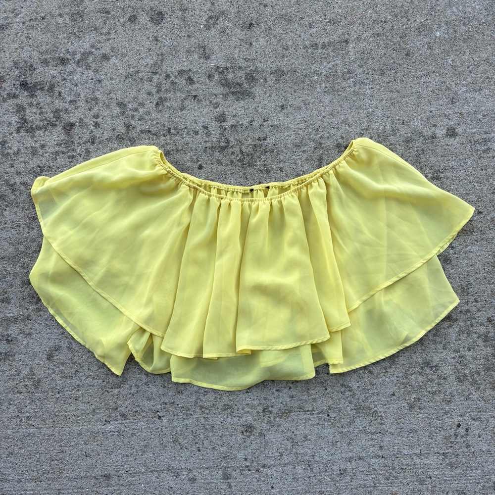 Forever 21 Yellow Off-Shoulder Flowy Crop Top